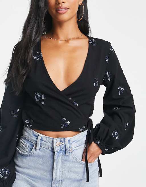 Asos black cheap wrap top