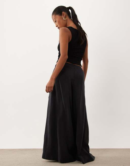 ASOS DESIGN Petite wrapover detail wide leg pants in black, 4 of 4
