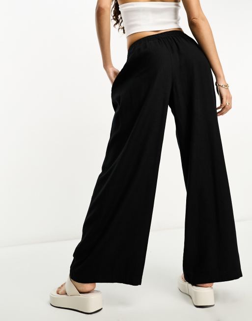 ASOS DESIGN Petite – Wsuwane lniane spodnie w czarnym kolorze, 2 z 4