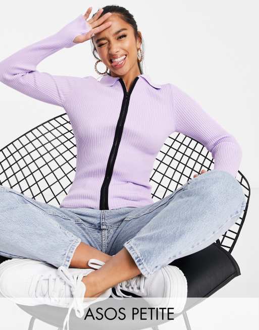 ASOS DESIGN Petite – Zapinany na suwak liliowy sweter z ozdobnym kołnierzykiem