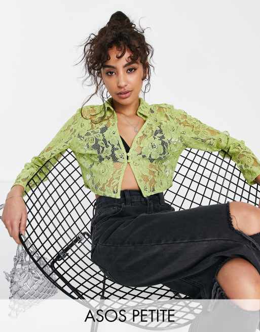 ASOS DESIGN Petite – Zielona koronkowa koszula o dopasowanym kroju