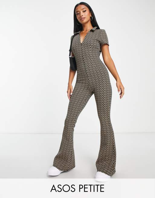 ASOS DESIGN Petite 60s collar jumpsuit with belt in geo print