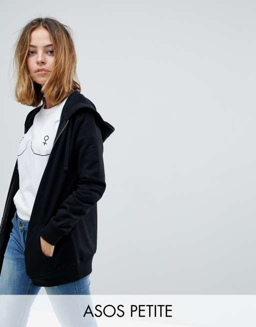 ASOS DESIGN Petite zip through hoodie in black