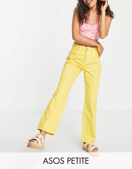 ASOS DESIGN Petite – Żółte jeansy o prostym kroju ze średnim stanem