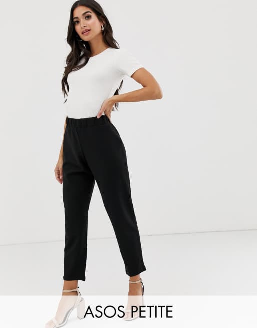 ASOS DESIGN - Petite - Zwarte broek zonder sluiting met smaltoelopende pijpen in jersey-crêpe