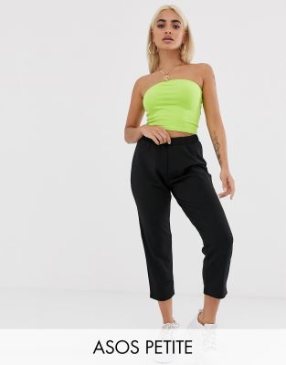 ASOS DESIGN - Petite - Zwarte broek zonder sluiting met smaltoelopende pijpen in jersey-crêpe