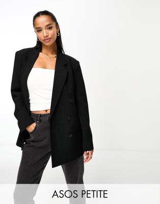 ASOS DESIGN Petite - Zweireihiger Blazer in Schwarz