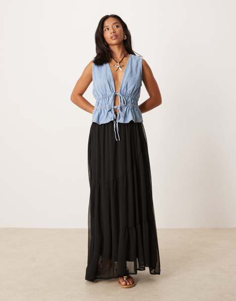 ASOS DESIGN - Petite - Zwevende zachte boho maxi rok in zwart - view 1