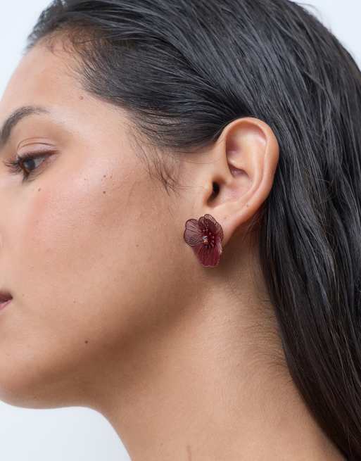 ASOS DESIGN - Petites boucles d'oreilles avec fleurs en fils de fer - Bordeaux, 2 de 4
