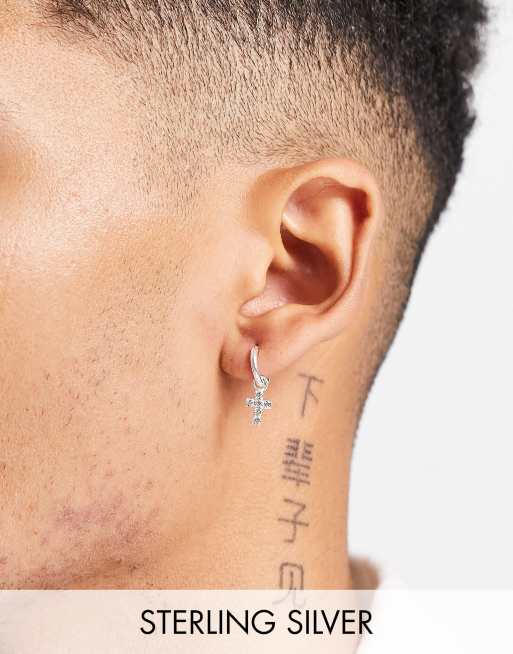 ASOS DESIGN - Petites créoles en argent massif avec croix ornée de cristaux