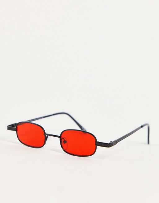 ASOS DESIGN - Petites lunettes rectangulaires avec monture fantaisie et verres rouges - Noir