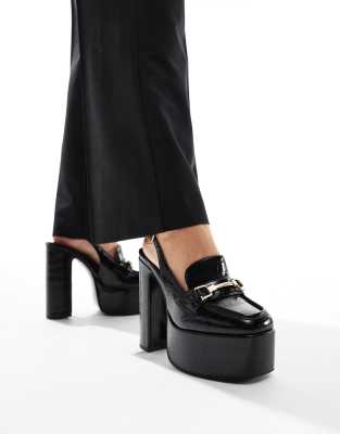 ASOS DESIGN - Petrol - Plateau-Loafer in Schwarz mit Krokodilmuster und Blockabsatz