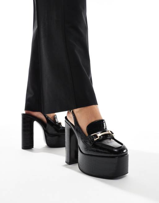 ASOS DESIGN Petrol Plateau Loafer in Schwarz mit Krokodilmuster und Blockabsatz