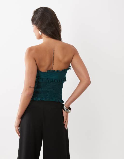 ASOS DESIGN – Petroleumblå, smockad bandeau-topp med volanger, 4 av 4
