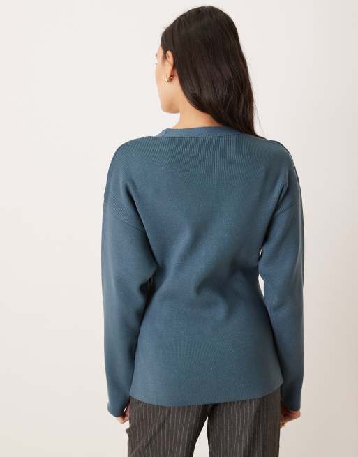 ASOS DESIGN - Petroleumsblå cardigan med V-hals og knapdetaljer, 3 af 4