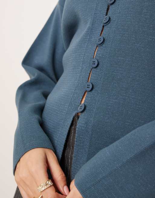 ASOS DESIGN - Petroleumsblå cardigan med V-hals og knapdetaljer, 4 af 4