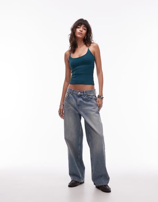 ASOS DESIGN - Petroleumsblå overdel med dyb rund hals i polyamid, 3 af 4