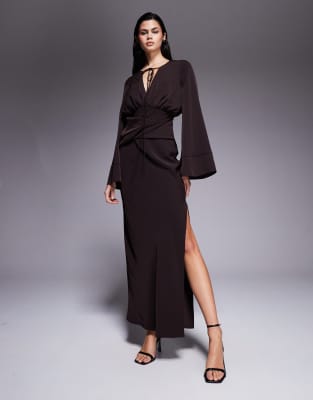 ASOS DESIGN - Pflaumenfarbenes Maxikleid mit überkreuztem Ausschnitt und Blusenoberteil-Lila