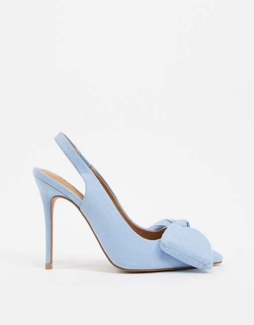 ASOS DESIGN Pheebs slingback stiletto heels with bow in pale blue