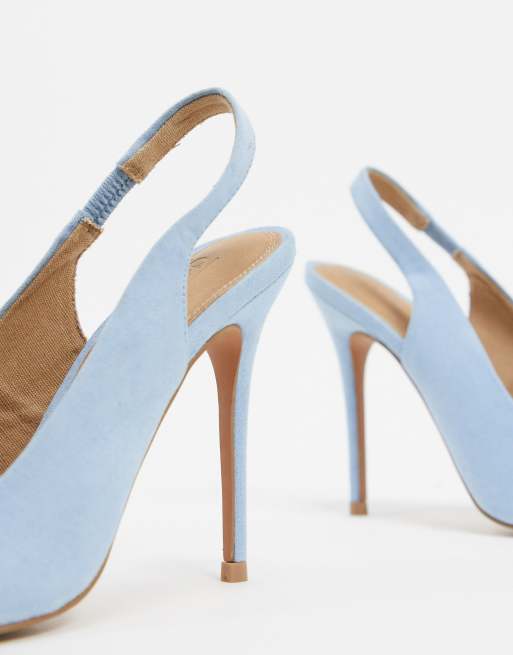 ASOS DESIGN Pheebs slingback stiletto heels with bow in pale blue