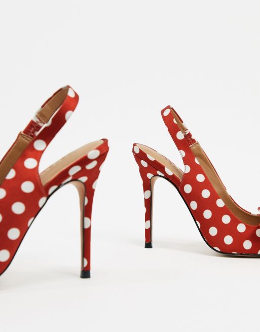 Allegra K Women's Pointed Toe Polka Dots Stiletto Heels Pumps Red