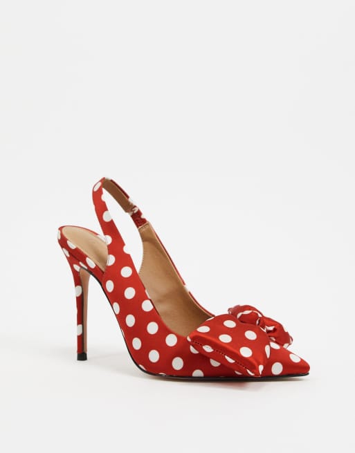 red women's shoes high heels with white polka dots