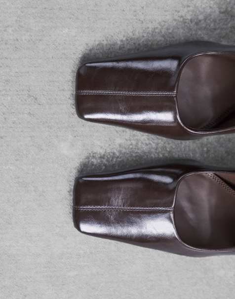 ASOS DESIGN – Phillipa – Bruna, högklackade pumps med fyrkantig tå - view 1