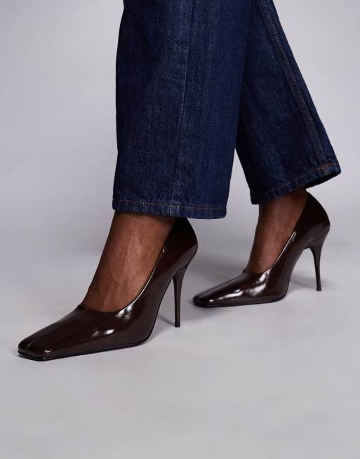 ASOS DESIGN Phillipa chisel toe pumps in chocolate