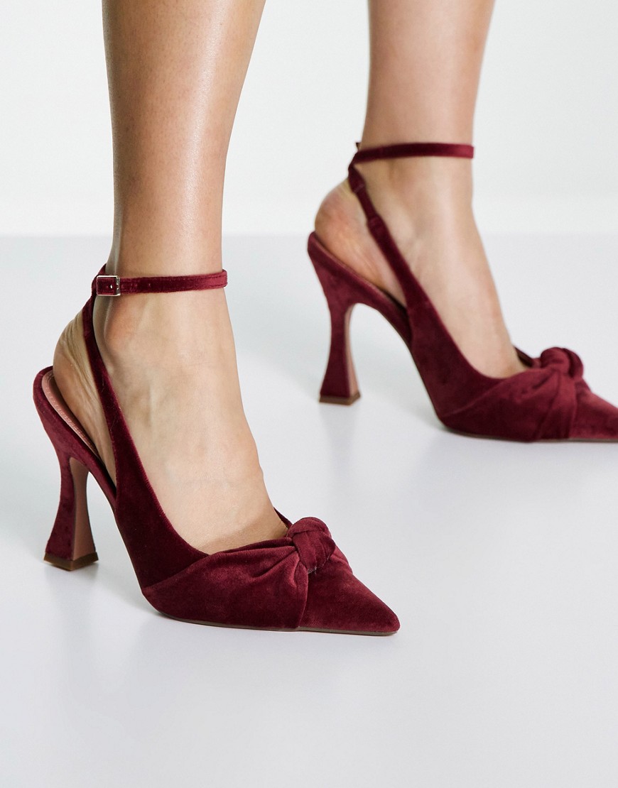 ASOS DESIGN Phillipa knotted high heeled shoes in rose velvet-Pink