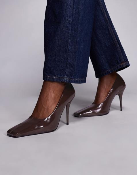 ASOS DESIGN - Phillipa - Pumps met vierkante neus en hoge hak in chocoladebruin - view 1
