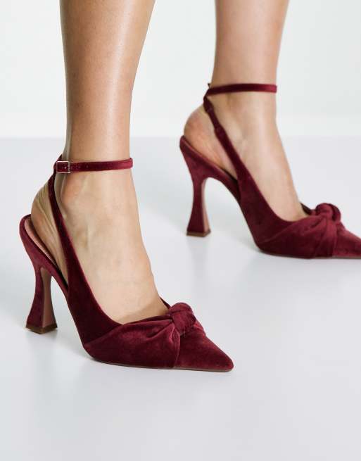ASOS DESIGN – Phillipa – Schuhe aus Lackleder in Samtrosa mit hohem Absatz und Knotendesign