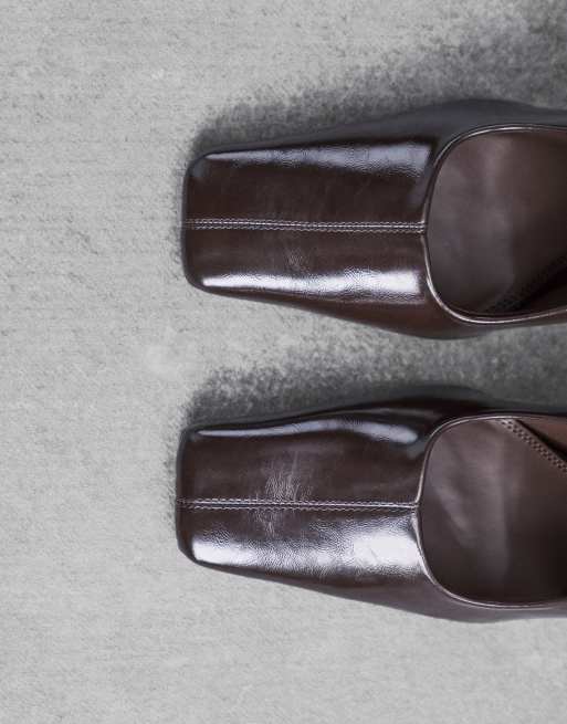 ASOS DESIGN Phillipa square toe high heeled court shoes in chocolate, 2 of 4