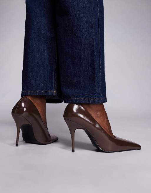 ASOS DESIGN Phillipa square toe high heeled court shoes in chocolate
