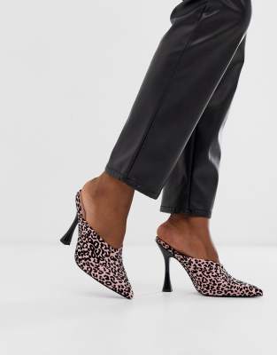leopard print heeled mules