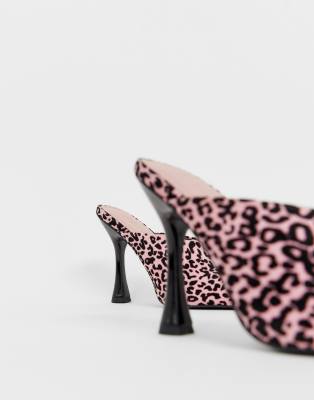 leopard print heeled mules