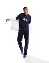 ASOS DESIGN pajama set with t-shirt and pants in black with fleece