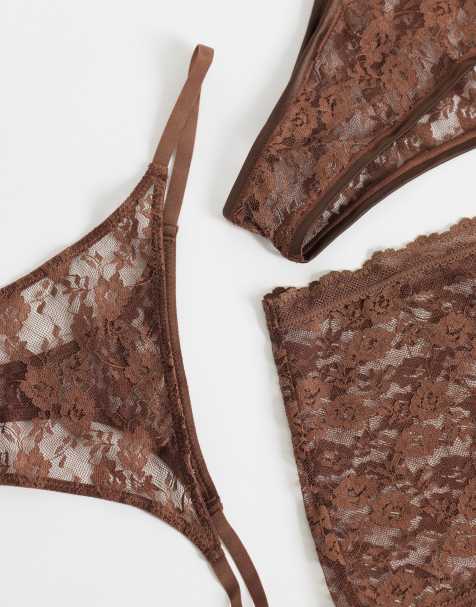 ASOS Design Phoebe Lingerie set in Chocolate - view 1