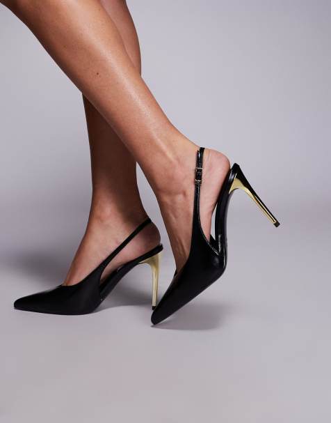 ASOS DESIGN Phoenix slingback electroplated high heel shoes in black - view 1