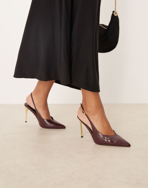 ASOS DESIGN Phoenix slingback electroplated high heel shoes in burgundy - view 1