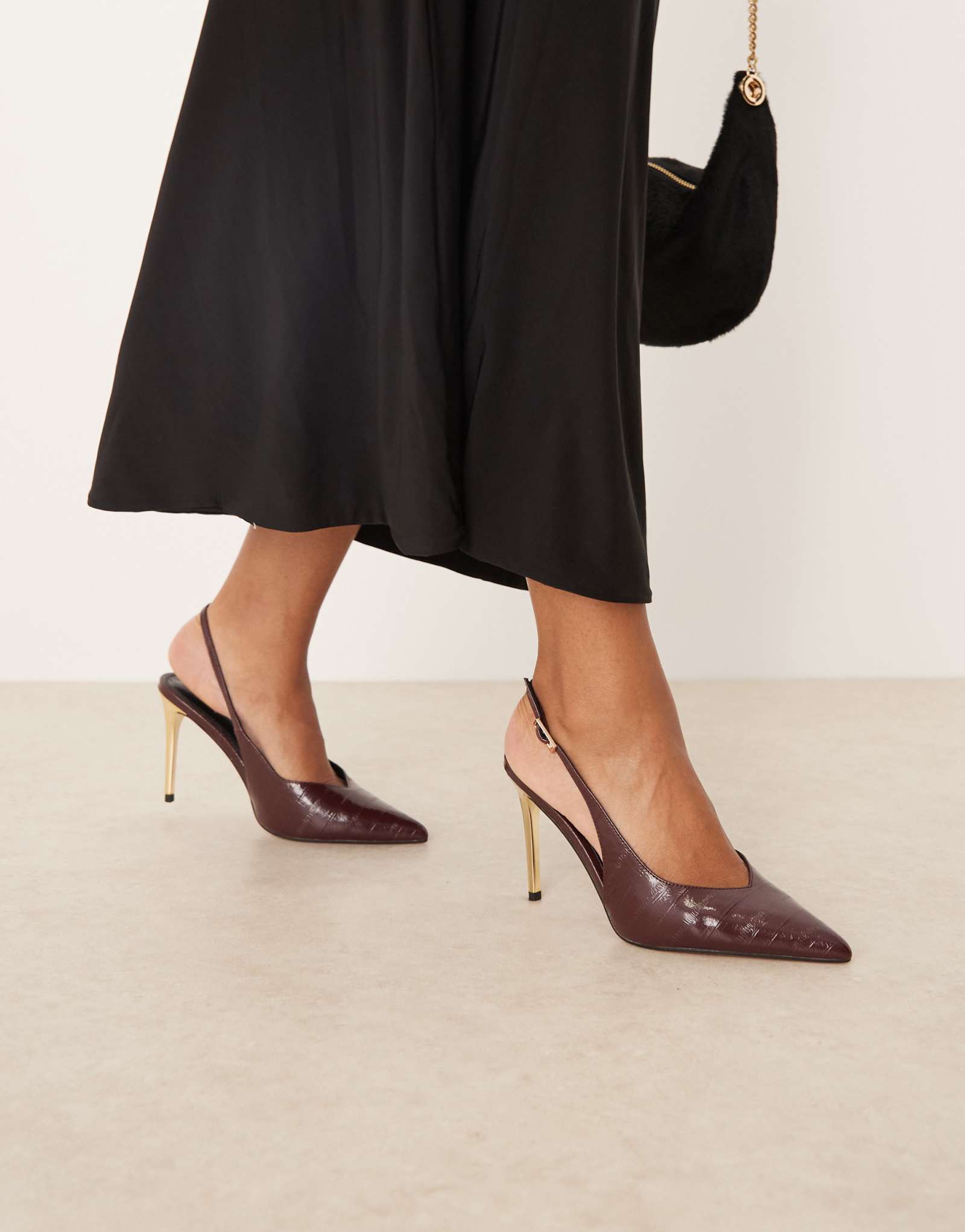 Туфли на высоком каблуке с гальваническим покрытием Phoenix slingback от ASOS DESIGN бордового цвета