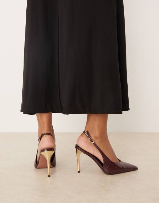 Zapatos burdeos destalonados de tacón alto galvanizado en contraste Phoenix de ASOS DESIGN