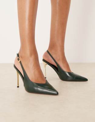  Phoenix slingback electroplated high heel shoes in forest green