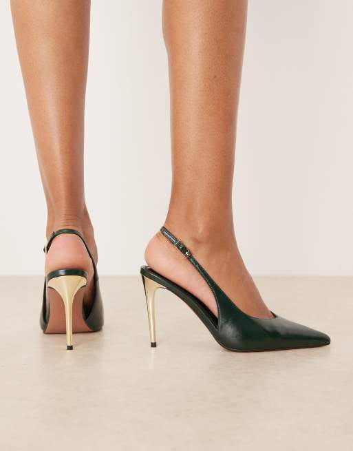 Zapatos verde bosque destalonados de tacón alto galvanizado en contraste Phoenix de ASOS DESIGN