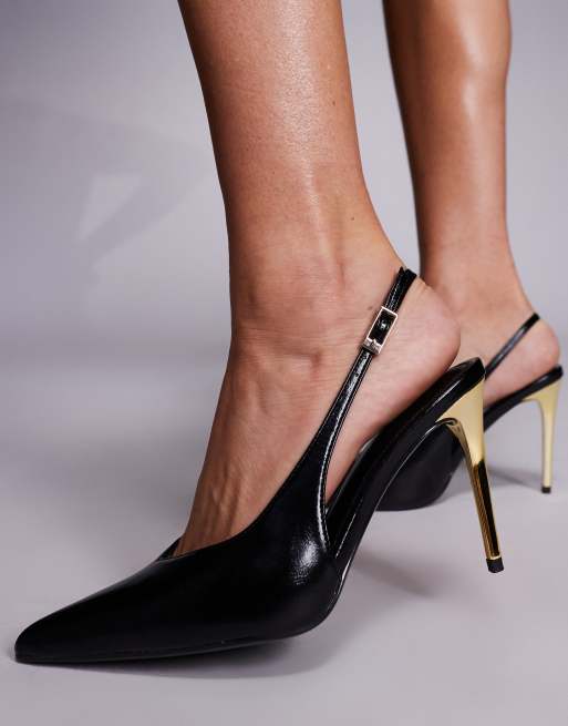 ASOS DESIGN – Phoenix – Svarta skor med hälrem och elektropläterad, hög klack, 3 av 4