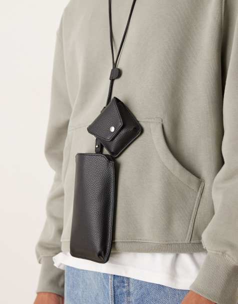 ASOS DESIGN phone pouch with strap in black - view 2