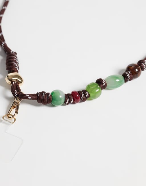 ASOS DESIGN phone strap in brown with knot detailing - BROWN, 2 of 3