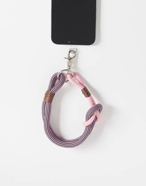 ASOS DESIGN phone strap with bungee cording in brown and pink - view 1