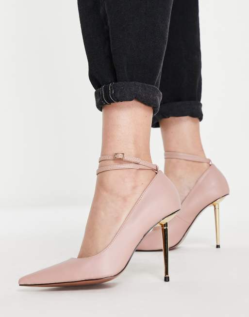 ASOS DESIGN Photo high heeled shoes with metal heel in beige | ASOS