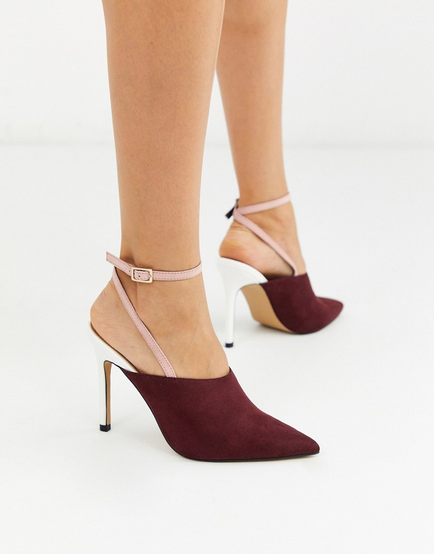 ASOS DESIGN Photography pointed high heels in beige burgundy and white-Multi