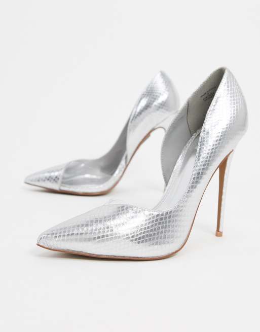 ASOS DESIGN Pia D orsay stilleto court shoes in silver ASOS